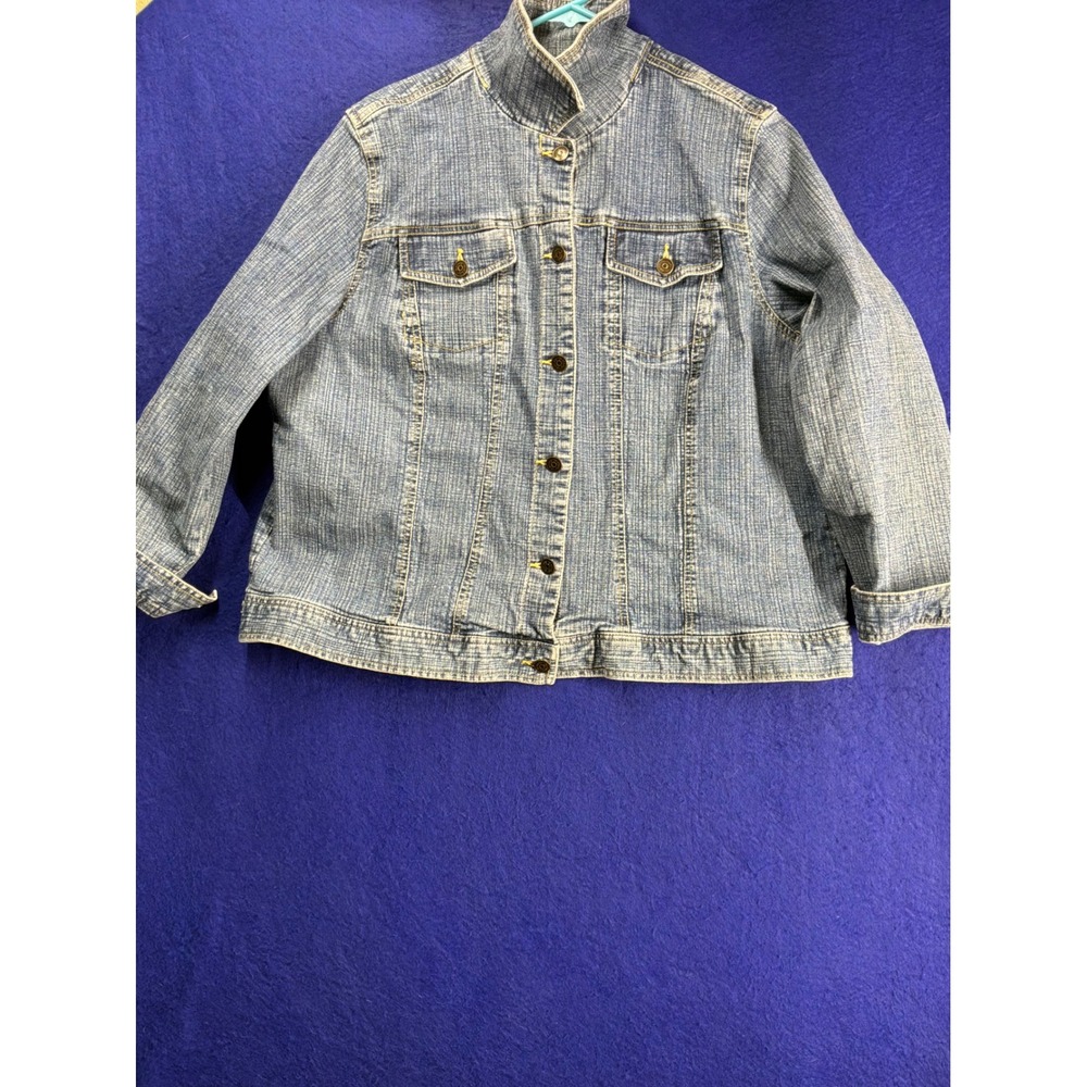 Denimcore Womens Relativity Western Denim Trucker Jacket 2X Blue